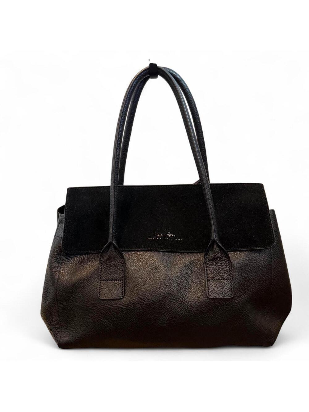 Pristine India Hicks "Fussy Sarah" Satchel Bag in Black Pebbled Leather